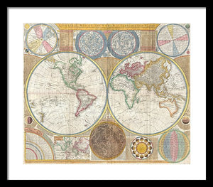 Circa 1794 Colorful Map Of The World - Framed Print