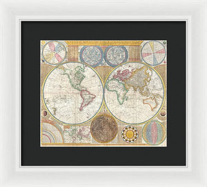 Circa 1794 Colorful Map Of The World - Framed Print