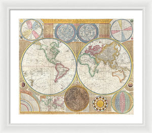 Circa 1794 Colorful Map Of The World - Framed Print