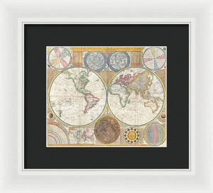 Circa 1794 Colorful Map Of The World - Framed Print