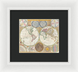 Circa 1794 Colorful Map Of The World - Framed Print