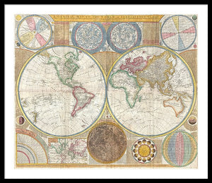 Circa 1794 Colorful Map Of The World - Framed Print