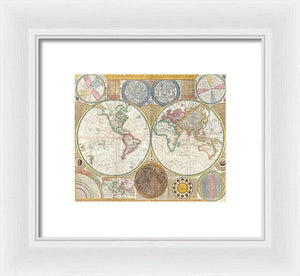 Circa 1794 Colorful Map Of The World - Framed Print