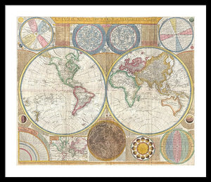 Circa 1794 Colorful Map Of The World - Framed Print