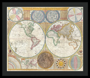 Circa 1794 Colorful Map Of The World - Framed Print