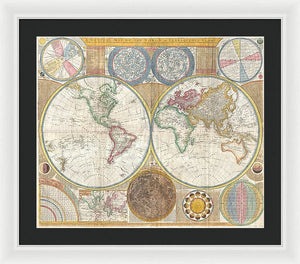 Circa 1794 Colorful Map Of The World - Framed Print