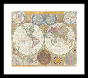 Circa 1794 Colorful Map Of The World - Framed Print