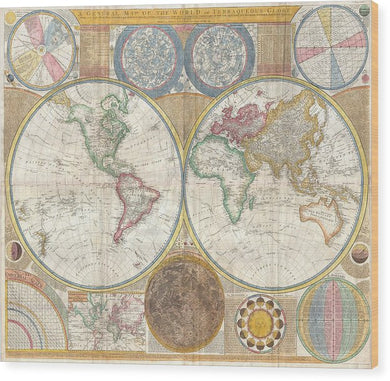 Old 1794 Colorful Map Of The World - Wood Print