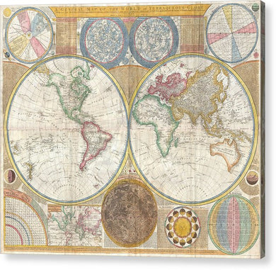 Old 1794 Colorful Map Of The World - Acrylic Print