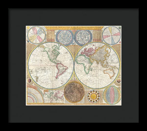 Circa 1794 Colorful Map Of The World - Framed Print