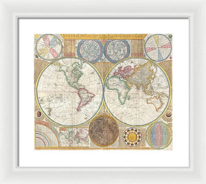 Circa 1794 Colorful Map Of The World - Framed Print