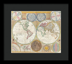 Circa 1794 Colorful Map Of The World - Framed Print