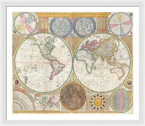 Circa 1794 Colorful Map Of The World - Framed Print