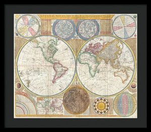 Circa 1794 Colorful Map Of The World - Framed Print