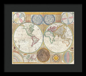 Circa 1794 Colorful Map Of The World - Framed Print