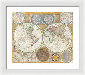 Circa 1794 Colorful Map Of The World - Framed Print