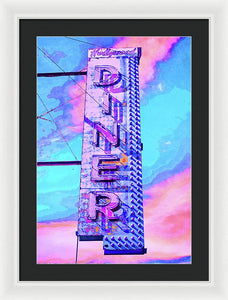 Diner Sign - Bright - Framed Print