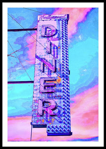 Diner Sign - Bright - Framed Print