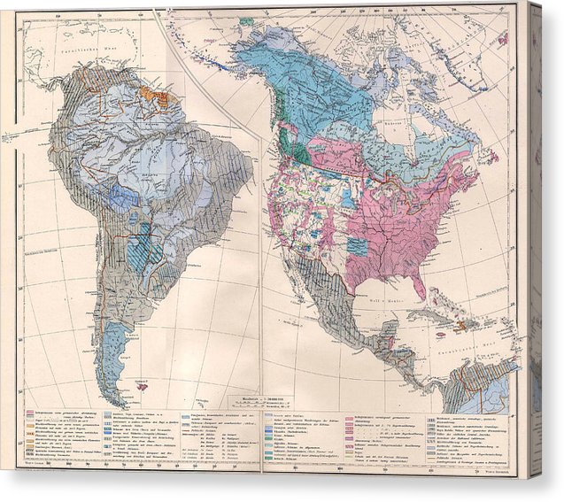 Old Ethnic Map Of The Americas 1880 - Canvas Print