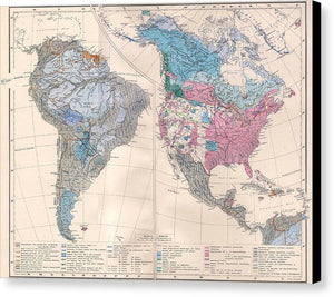 Old Ethnic Map Of The Americas 1880 - Canvas Print