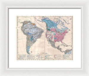 Old Ethnic Map Of The Americas 1880 - Framed Print