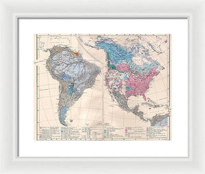 Old Ethnic Map Of The Americas 1880 - Framed Print