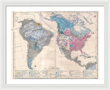 Load image into Gallery viewer, Old Ethnic Map Of The Americas 1880 - Framed Print