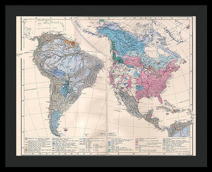 Old Ethnic Map Of The Americas 1880 - Framed Print