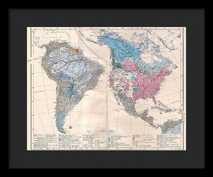 Old Ethnic Map Of The Americas 1880 - Framed Print