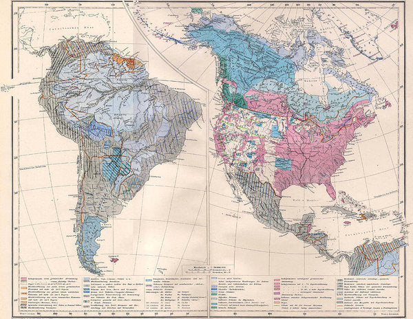 Old Ethnic Map Of The Americas 1880 - Art Print