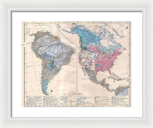 Old Ethnic Map Of The Americas 1880 - Framed Print