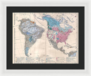 Old Ethnic Map Of The Americas 1880 - Framed Print