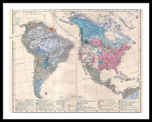 Old Ethnic Map Of The Americas 1880 - Framed Print