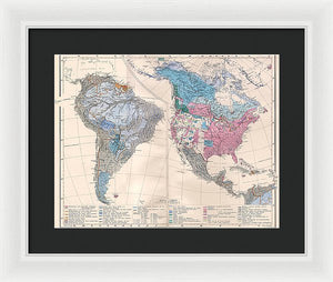 Old Ethnic Map Of The Americas 1880 - Framed Print