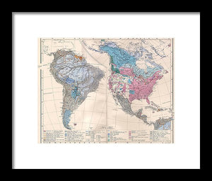 Old Ethnic Map Of The Americas 1880 - Framed Print