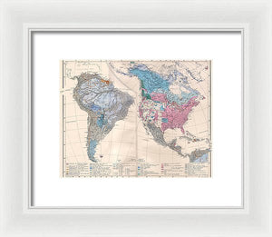 Old Ethnic Map Of The Americas 1880 - Framed Print