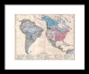 Old Ethnic Map Of The Americas 1880 - Framed Print