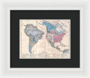 Old Ethnic Map Of The Americas 1880 - Framed Print