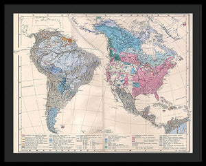 Old Ethnic Map Of The Americas 1880 - Framed Print