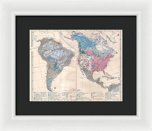 Old Ethnic Map Of The Americas 1880 - Framed Print