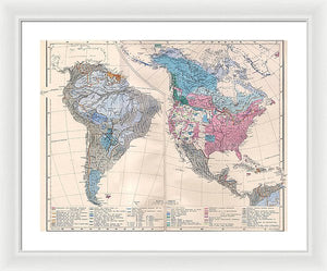 Old Ethnic Map Of The Americas 1880 - Framed Print