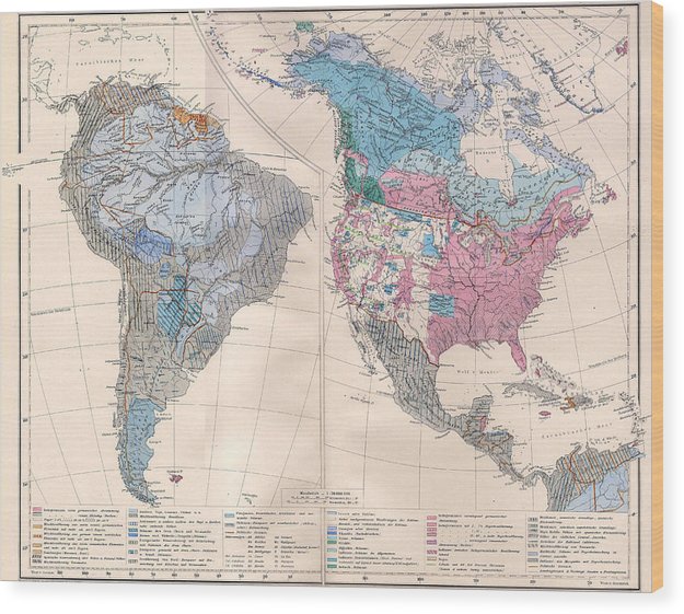 Old Ethnic Map Of The Americas 1880 - Wood Print