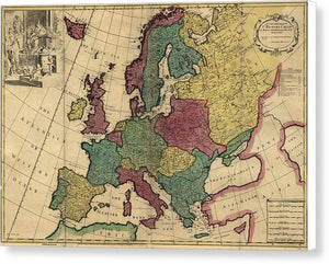 Old Map Of Europe Circa 1700's - Canvas Print