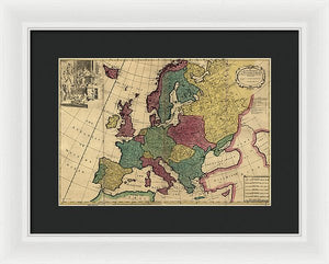 Old Map Of Europe Circa 1700's - Framed Print