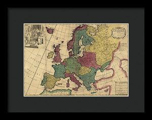 Old Map Of Europe Circa 1700's - Framed Print