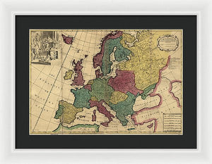 Old Map Of Europe Circa 1700's - Framed Print