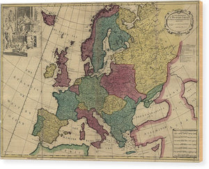 Old Map Of Europe Circa 1700's - Wood Print