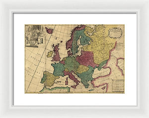 Old Map Of Europe Circa 1700's - Framed Print