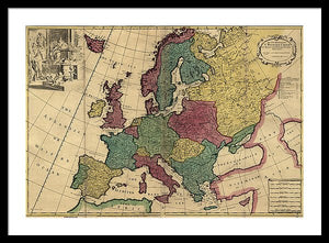 Old Map Of Europe Circa 1700's - Framed Print