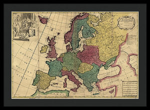 Old Map Of Europe Circa 1700's - Framed Print